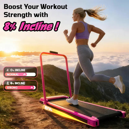 Foldable Incline Walking Pad with Handrail, Remote Control & Shock Absorption